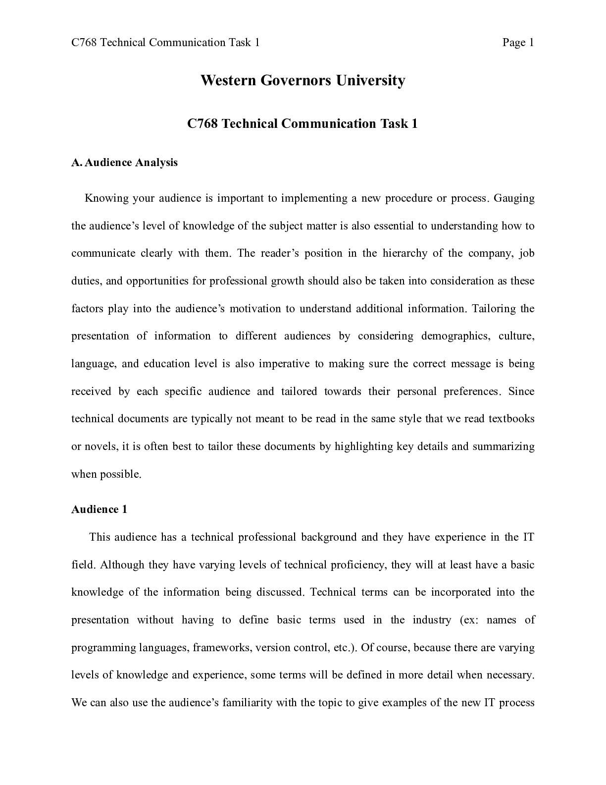 Preview image of C768 Technical Communication Task 1  Western Governors University  C768 Technical Communic document